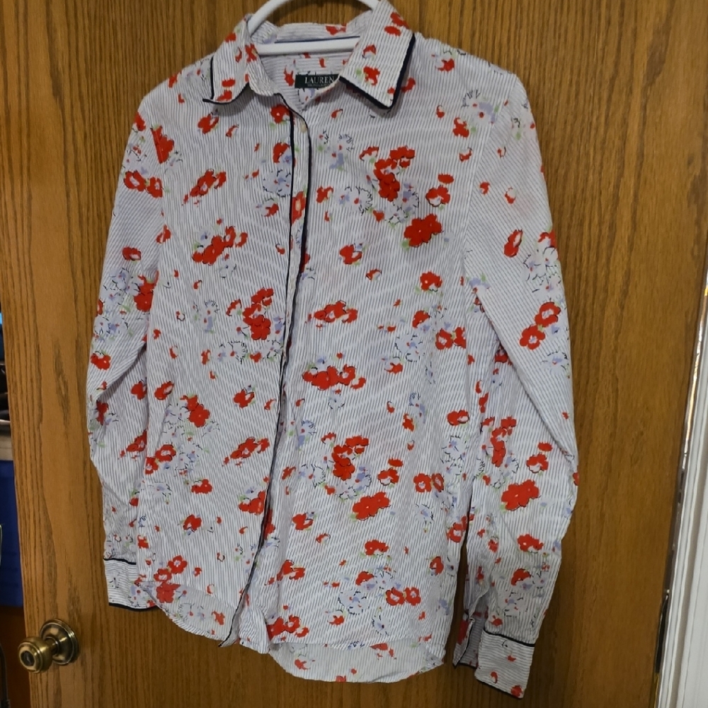 Ralph Lauren Red Floral and Blue Striped Shirt